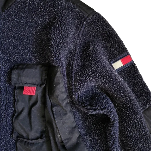 Vtg Y2K 2001 Tommy Hilfiger Fleece Full Zip Jacket Men's L Large Logo Flag TH